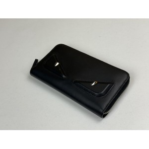 FENDI 7M0210 MONSTER EYES ZIP AROUND LEATHER WALLET